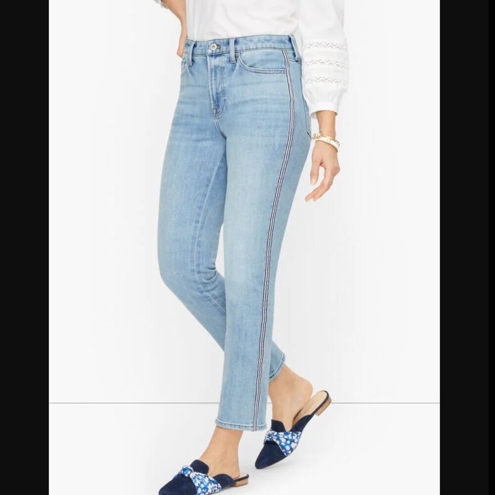 Talbots Modern Ankle Jeans Size 4 Ribbon Tape Sea Glass Wash Straight Leg Blue - Picture 10 of 10
